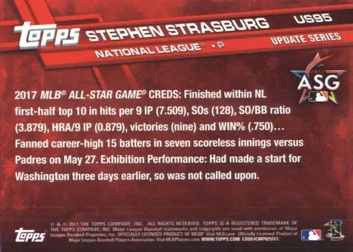 2017 Topps Update #US95 Stephen Strasburg NM-MT Nationals - Baseball Card Single