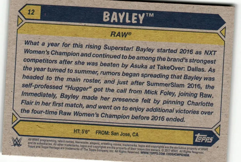 2017 Topps WWE Heritage #12 Bayley - Non-Sports Card Single