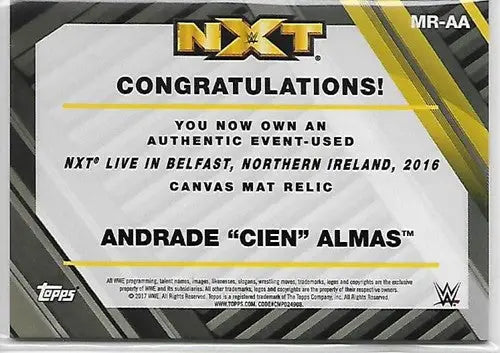 2017 Topps WWE NXT Mat Relics Blue #MRAA Andrade Cien Almas NM-MT MEM 34 ID:3451 - Wrestling Card Single