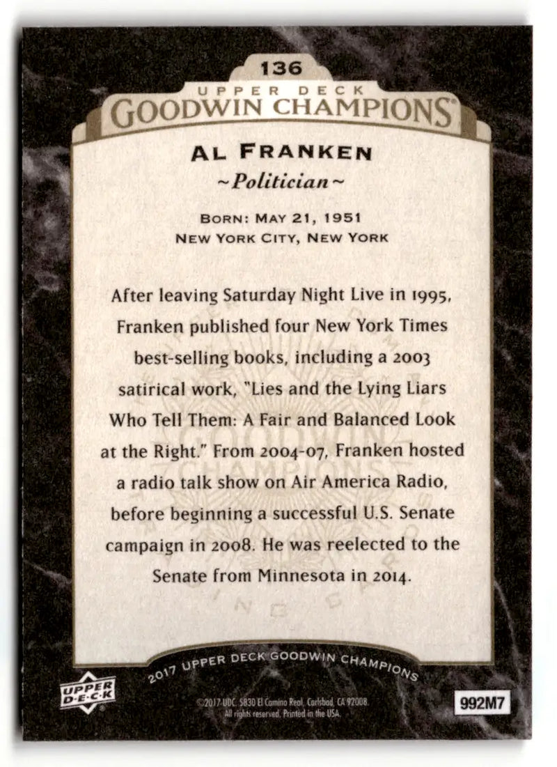 2017 UD Goodwin Champions Base Black and White #136 Al Franken - Politician - Non-Sports Card Single