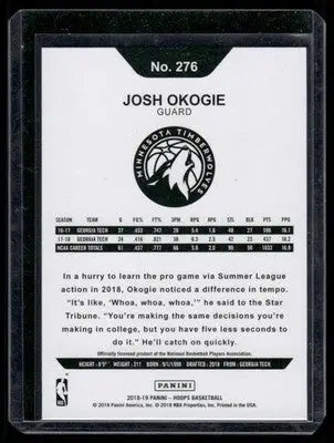 2018-19 Panini Hoops Josh Okogie #276 RC Basketball - Basketball Card Single