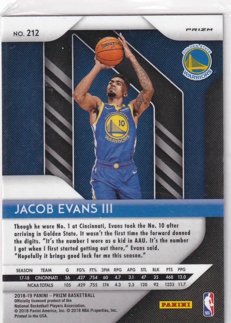 2018-19 PRIZM #212 JACOB EVANS II PINK CRACKED ICE- GOLDEN STATE WARRIORS