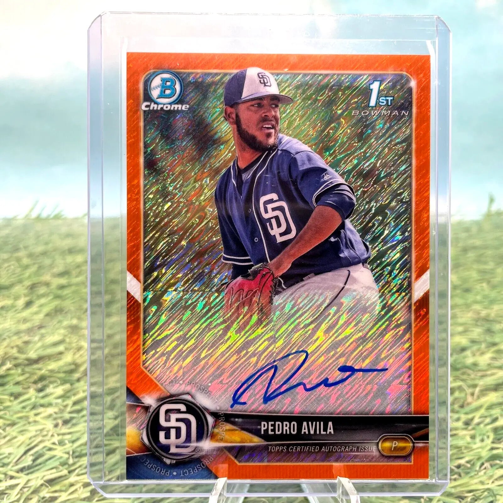 2018 1st Bowman Chrome Orange Shimmer Refractor AUTO /25 Pedro Avila (RC) - Baseball Card Single