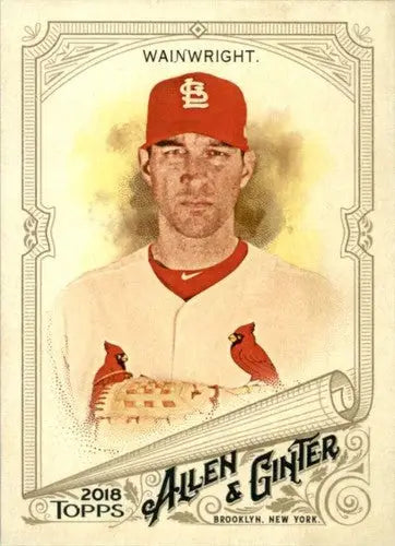 Baseball card featuring Adam Wainwright with original gloss from 2018 Allen and Ginter