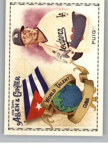 Original gloss Baseball card from Ginter World Talent 2018 featuring Yasiel Puig Dodgers