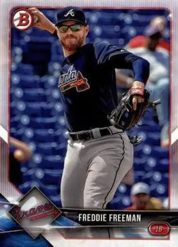 Baseball trading card of Freddie Freeman in Atlanta Braves uniform with original gloss