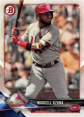 2018 Bowman Marcell Ozuna baseball card with original gloss from NM-MT Cardinals set