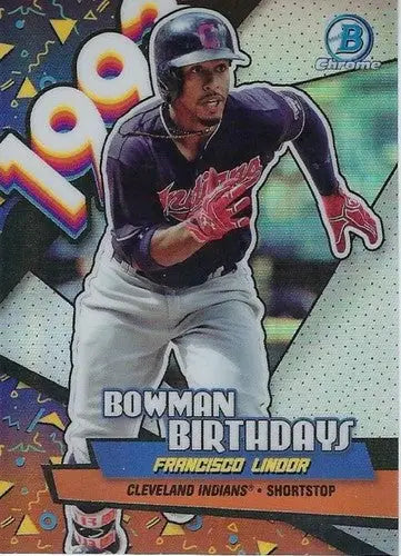 Original gloss Bowman Birthdays Francisco Lindor baseball card from 2018 Bowman Birthdays series