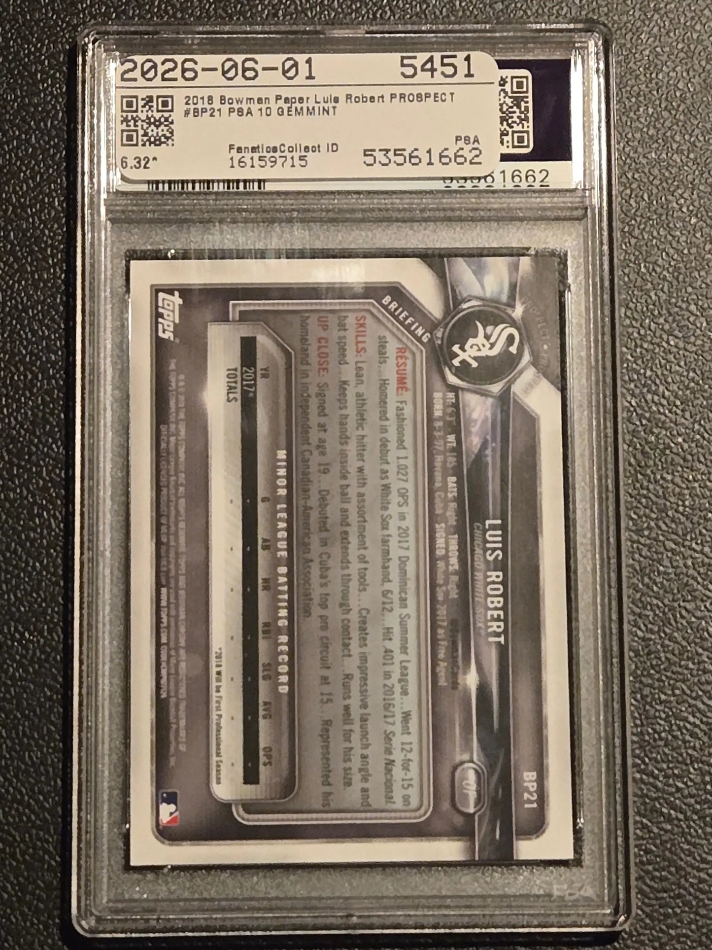 2018 Bowman #BP21 Luis Robert Prospects PSA 10 - Baseball Card Single