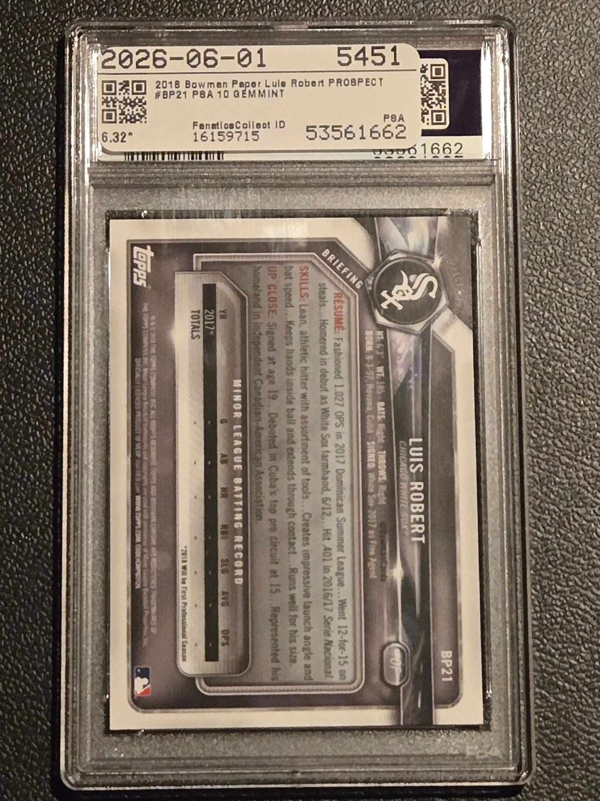 2018 Bowman #BP21 Luis Robert Prospects PSA 10 - Baseball Card Single