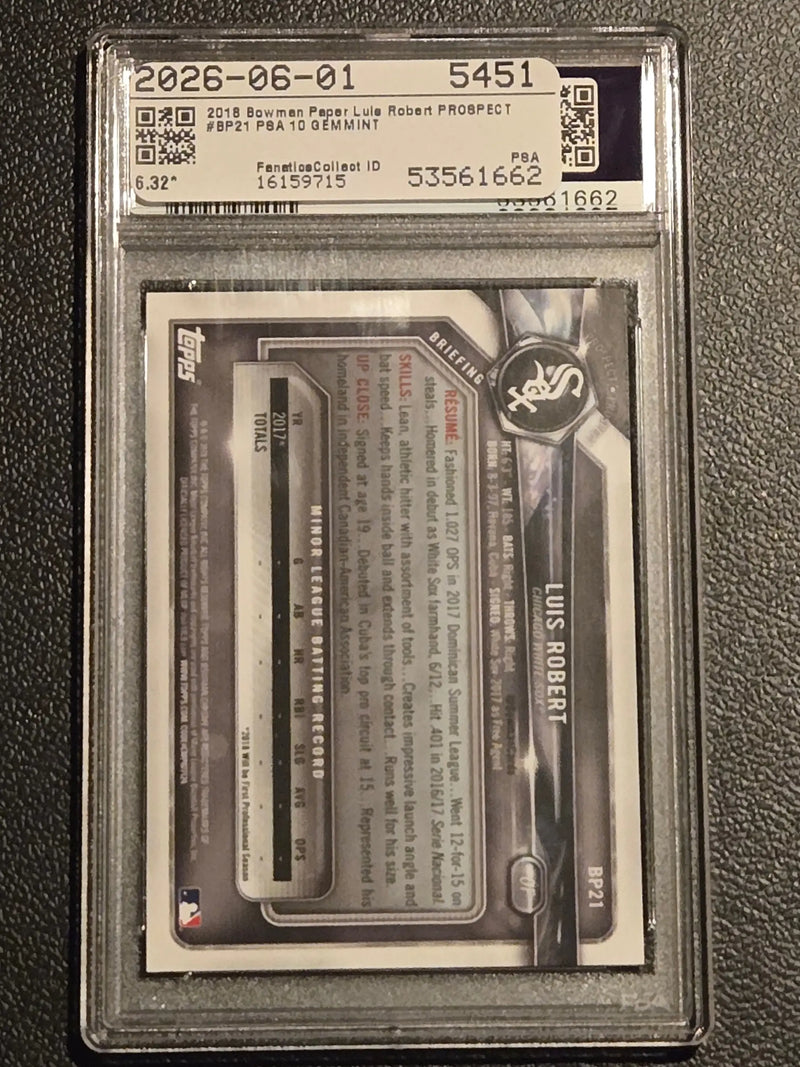 2018 Bowman #BP21 Luis Robert Prospects PSA 10 - Baseball Card Single