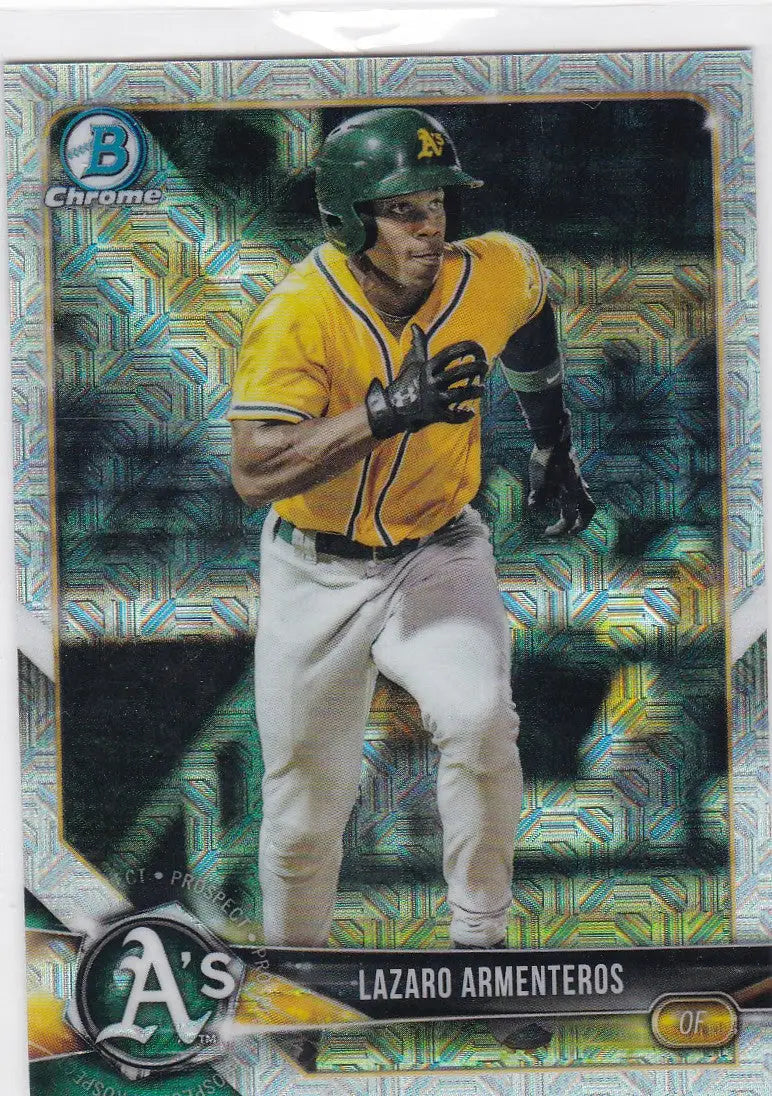Baseball trading card featuring Lazard Armenteros Oakland Athletics in Bowman Chrome Mojo BCP118