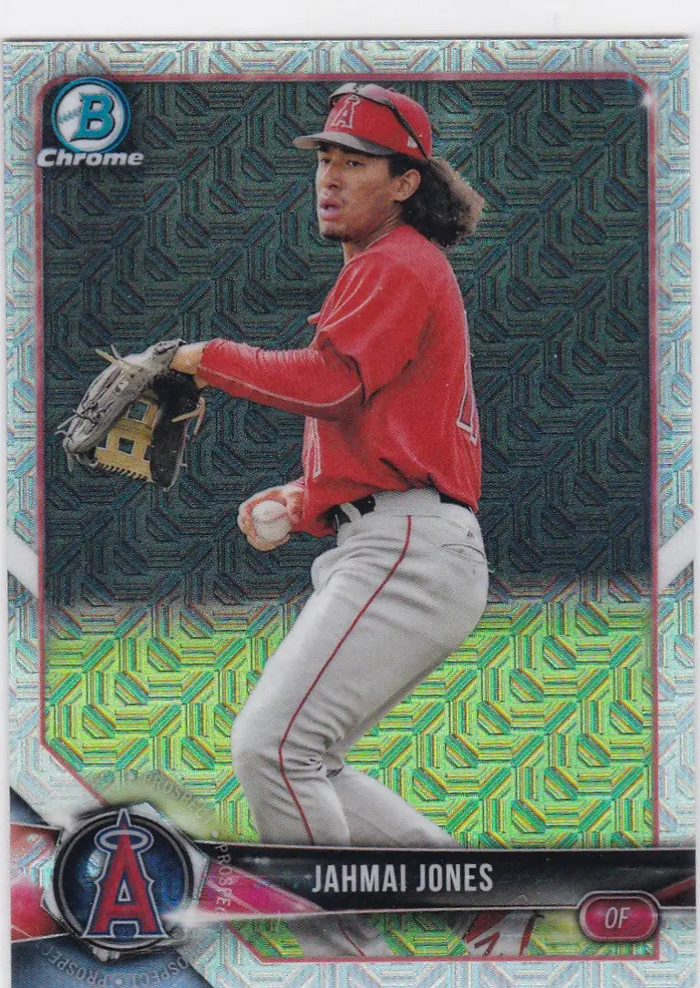 Baseball trading card featuring Jahmai Jones Angels in Bowman Chrome Mojo BCP144