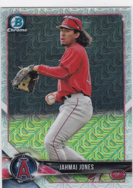 Baseball trading card featuring Jahmai Jones Angels in Bowman Chrome Mojo BCP144