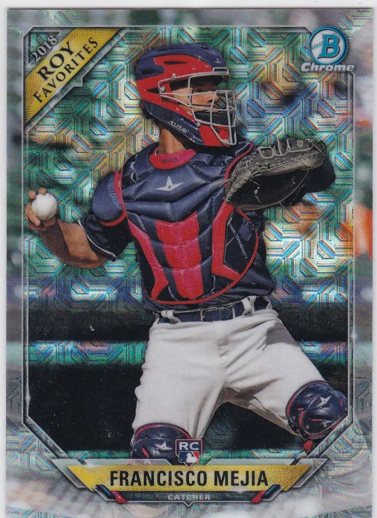 Baseball trading card featuring Francisco Mejia RC Cleveland Guardians in Bowman Chrome Mojo