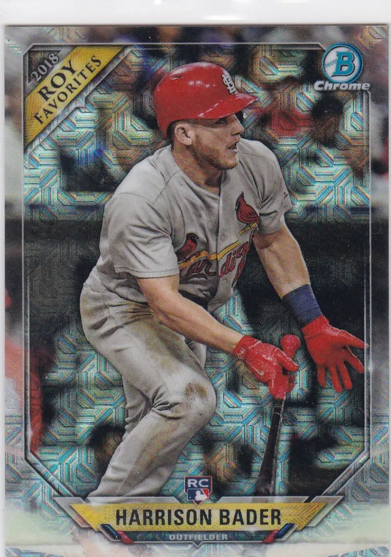 2018 Bowman Chrome MOJO Harrison Bader Rookie Card featuring St Louis Cardinals chrome mojo design
