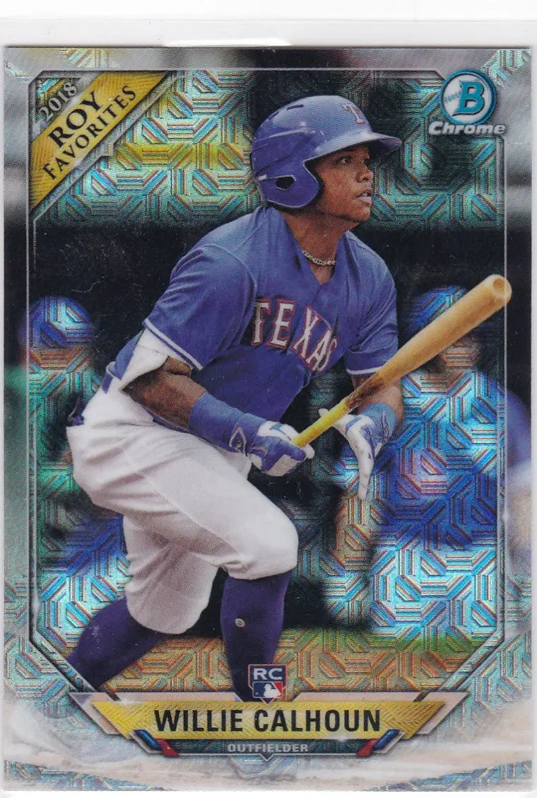 2018 Bowman Chrome Mojo Willie Calhoun RC baseball card featuring Calhoun RC Texas Rangers