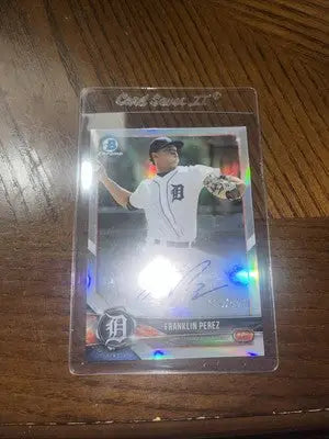 Franklin Perez baseball card featuring Bowman Chrome Prospect Autographs refractor /499