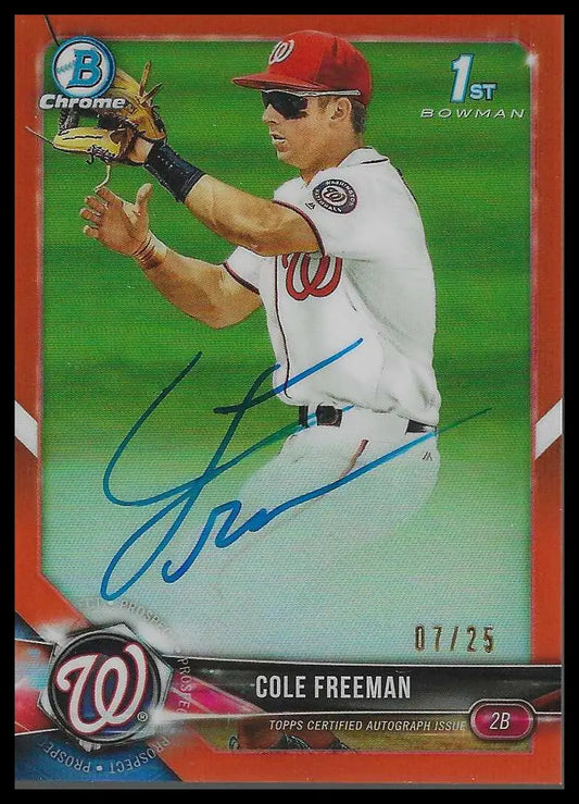 2018 Bowman Chrome Prospects Auto Orange Wave Refractor #BCPA-CF Cole Freeman - Baseball Card Single