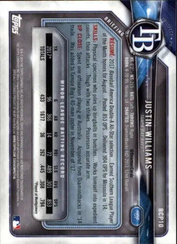 2018 Bowman Chrome Prospects #BCP10 Justin Williams NM-MT Rays - Baseball Card Single