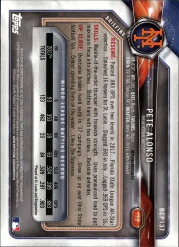 2018 Bowman Chrome Prospects Pete Alonso BCP137 baseball card with original gloss
