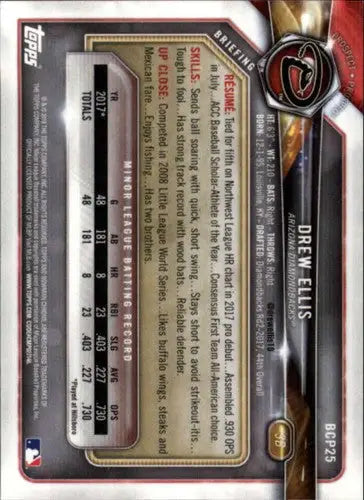 2018 Bowman Chrome Prospects baseball card back with original gloss beneath Diamondbacks branding