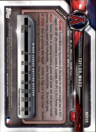 2018 Bowman Chrome Prospects #BCP29 Taylor Ward NM-MT Angels ID:10998 - Baseball Card Single