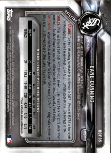 2018 Bowman Chrome Prospects #BCP85 Dane Dunning NM-MT White Sox - Baseball Card Single