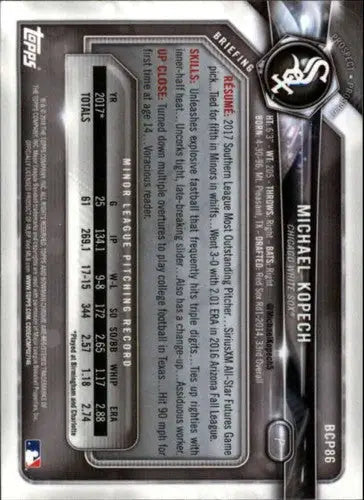 Original gloss Bowman Chrome trading card BCP86 Michael Kopech White Sox NM-MT