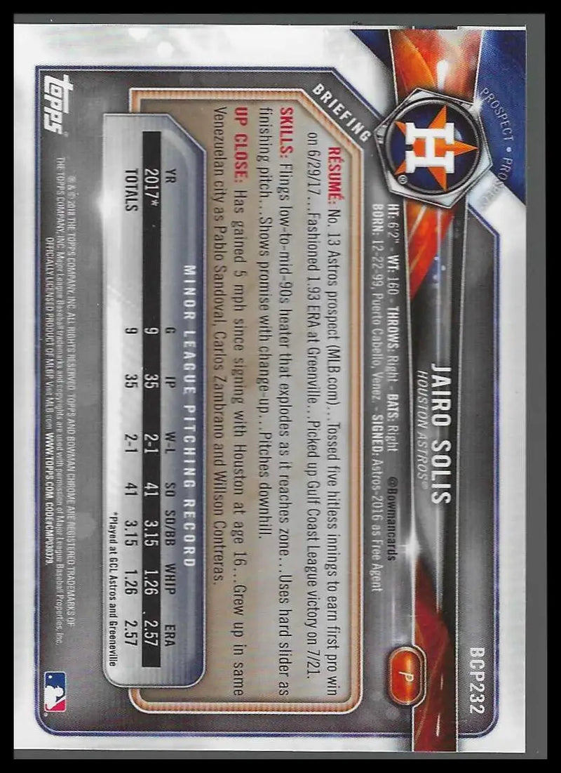 2018 Bowman Chrome Prospects Purple Shimmer Refractor #BCP232 Jairo Solis