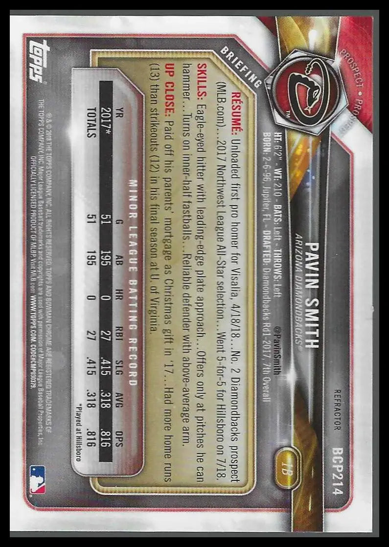 2018 Bowman Chrome Prospects Refractor #BCP214 Pavin Smith #311/499