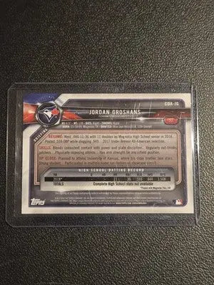 2018 Bowman Draft #CDA-JG Jordan Groshans Chrome Draft Pick Autographs - Baseball Card Single