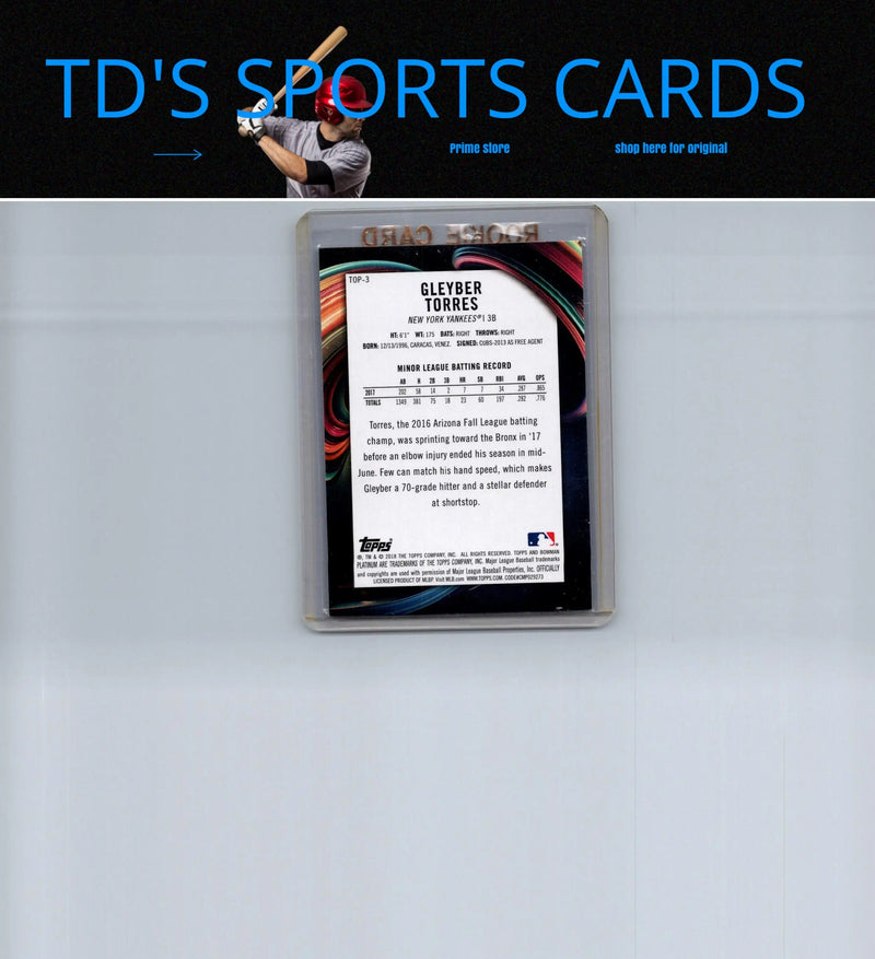 Gleyber Torres baseball card from Bowman Platinum 2018 Top Prospects series
