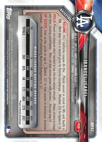 2018 Bowman Prospects #BP47 Ibandel Isabel NM-MT Dodgers - Baseball Card Single