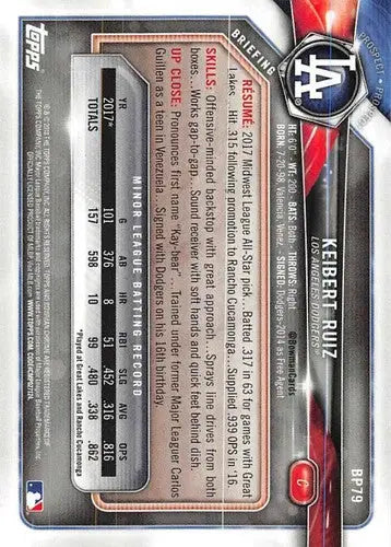 2018 Bowman Prospects #BP79 Keibert Ruiz NM-MT Dodgers - Baseball Card Single