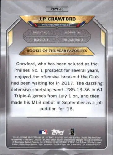 2018 Bowman ROY Favorites #ROYF-JC J.P. Crawford NM-MT Phillies ID:11026 - Baseball Card Single