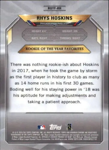 2018 Bowman ROY Favorites #ROYF-RH Rhys Hoskins NM-MT Phillies - Baseball Card Single