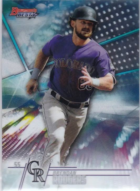 Baseball player in purple Colorado Rockies jersey, Brendan Rodgers Colorado illustration