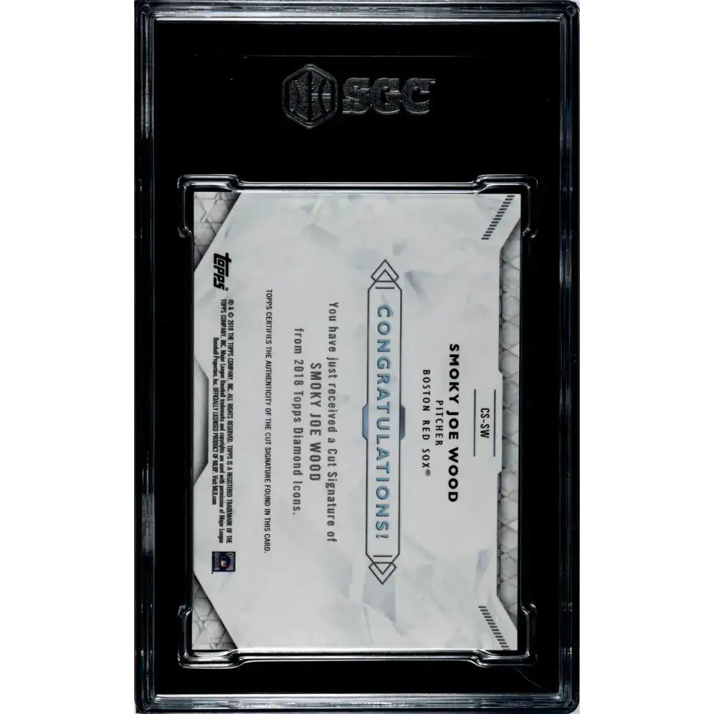 2018 Diamond Icons #CS-SW Smoky Joe Wood SGC 9.5 MINT+ Auto 3/4 Boston Red Sox Baseball Card - Baseball Card Single