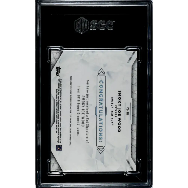 2018 Diamond Icons #CS-SW Smoky Joe Wood SGC 9.5 MINT+ Auto 3/4 Boston Red Sox Baseball Card - Baseball Card Single