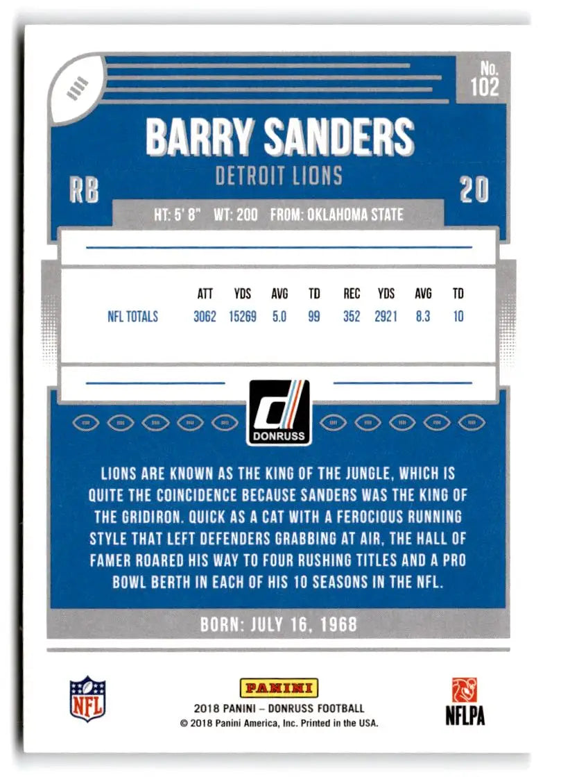 2018 Donruss #102 Barry Sanders - Football Card Single