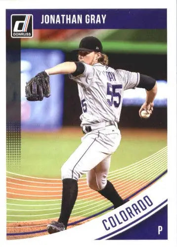 Baseball card featuring Jonathan Gray from the 2018 Donruss lineup with original gloss
