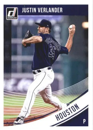 Justin Verlander baseball card with original gloss in NM-MT condition in 2018 Donruss series