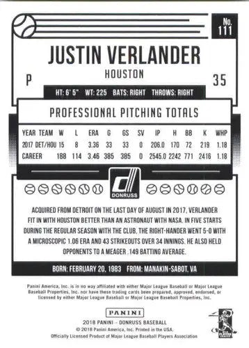 Justin Verlander baseball card with original gloss in justin verlander nm-mt condition