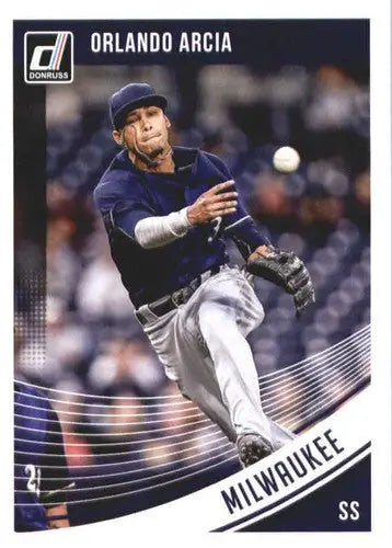 Orlando Arcia baseball card from 2018 Donruss #139 with original gloss, cards typically sell