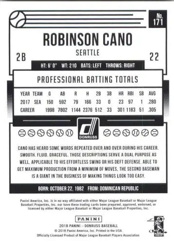 2018 Donruss #171 Robinson Cano NM-MT Mariners ID:10497 - Baseball Card Single