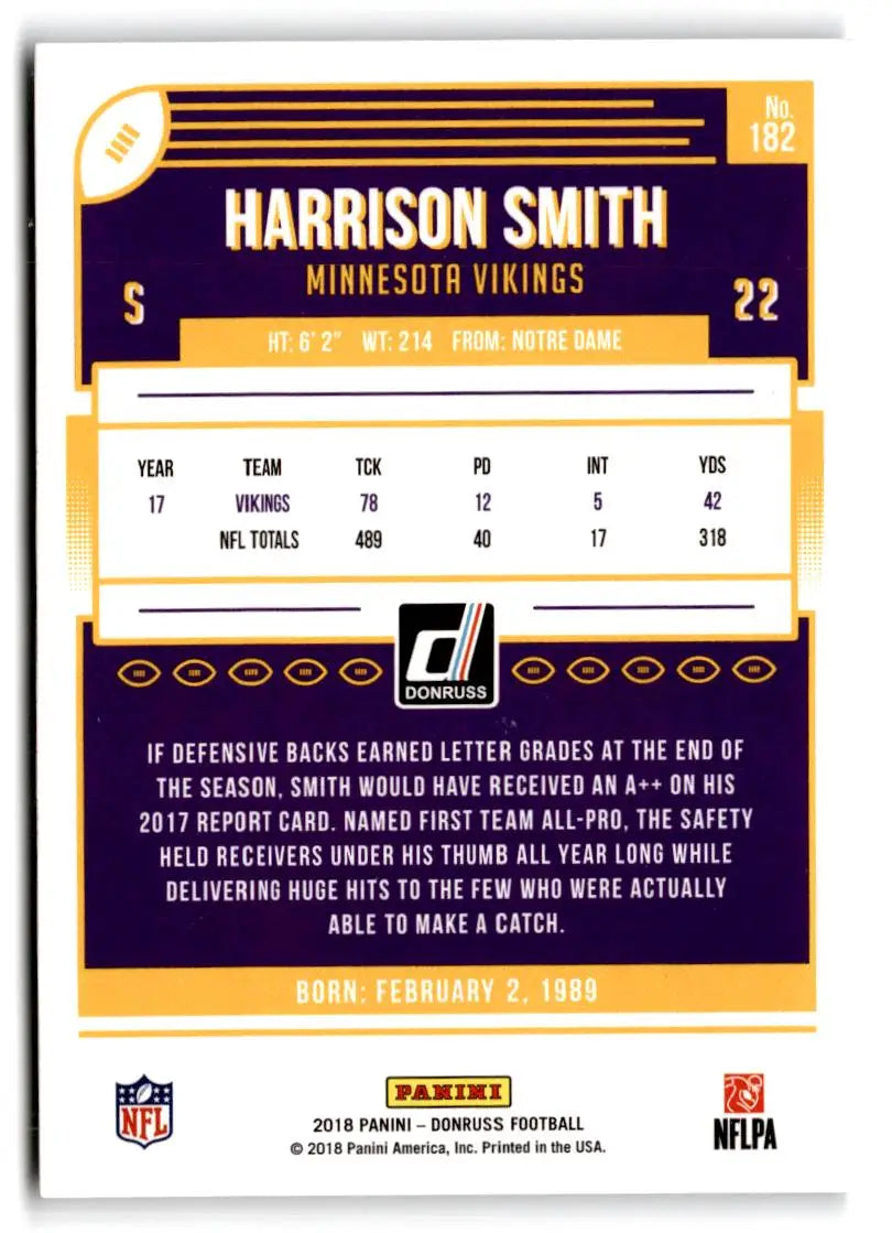2018 Donruss #182 Harrison Smith - Football Card Single