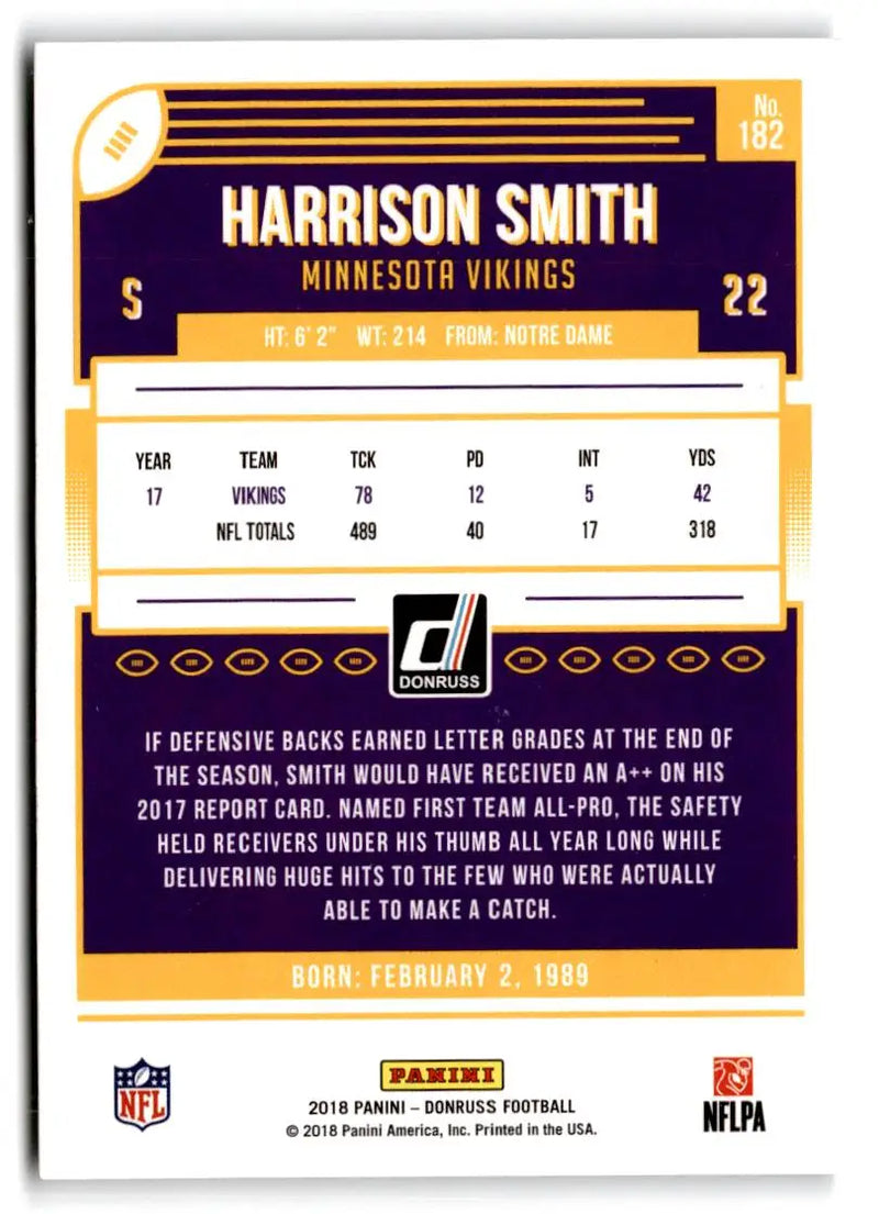 2018 Donruss #182 Harrison Smith - Football Card Single