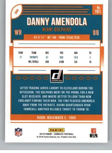 Danny Amendola football card 2018 Donruss original gloss NM-MT Dolphins
