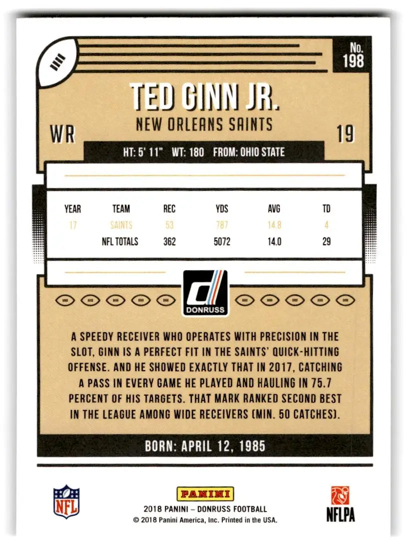 2018 Donruss #198 Ted Ginn Jr. - Football Card Single